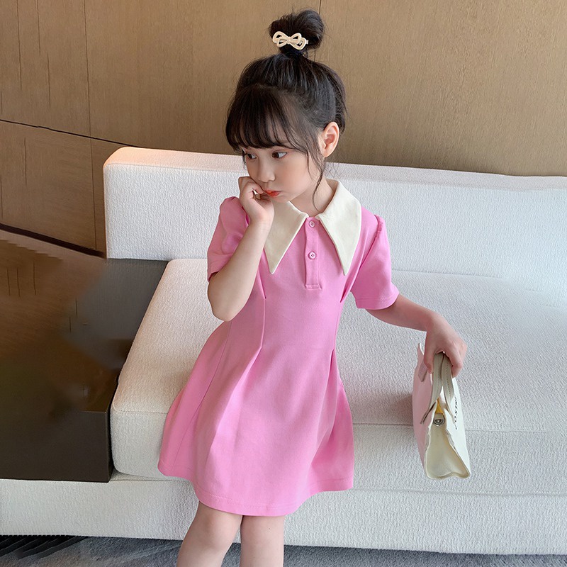 Đầm Công Chúa Cổ Búp Bê Màu Sắc Tương Phản Thoáng Khí Thời Trang Cho Bé Gái