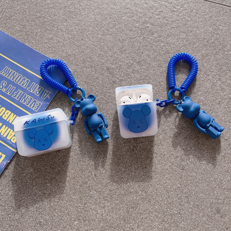 Vỏ Bảo Vệ Hộp Sạc Tai Nghe Apple AirPods 1 2 3 Pro Hình Vuông Họa Tiết KAWS Màu Xanh Dương