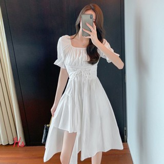 Váy đan dây lệch tầng xẻ tà chất thô