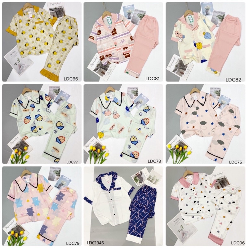 Đồ bộ Pyjama nữ lụa mango, Bộ tay ngắn quần dài có size hoạ tiết xinh