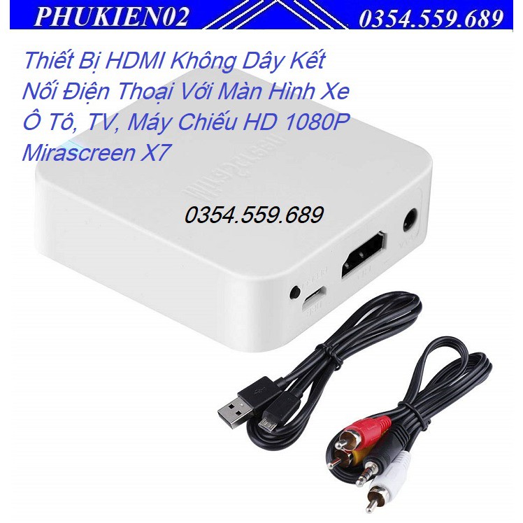 Thiết Bị HDMI Không Dây Kết Nối Điện Thoại Với Màn Hình Xe Ô Tô, TV, Máy Chiếu HD 1080P Mirascreen X7