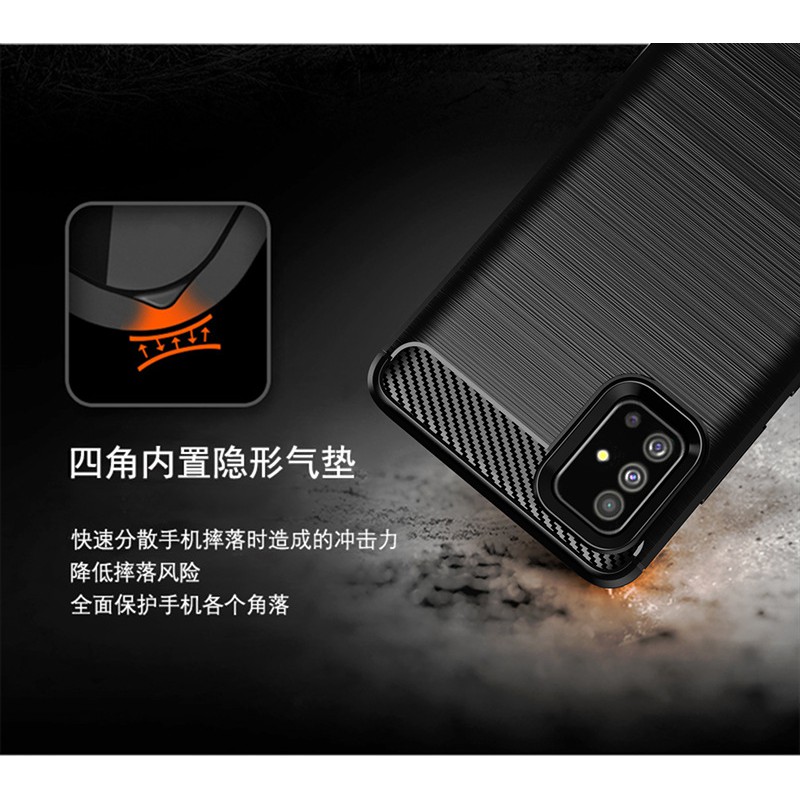 Samsung Galaxy A51 Ốp lưng chống sốc phay xước vân carbon hấp thụ nhiệt + Cường lực Full màn 9D cao cấp thế hệ mới