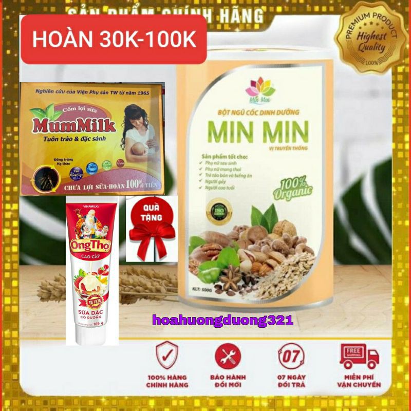 Combo 2 hộp Ngũ cốc Min Min  29 loại hạt  tặng cốm lợi sữa hoặc sữa ông thọ