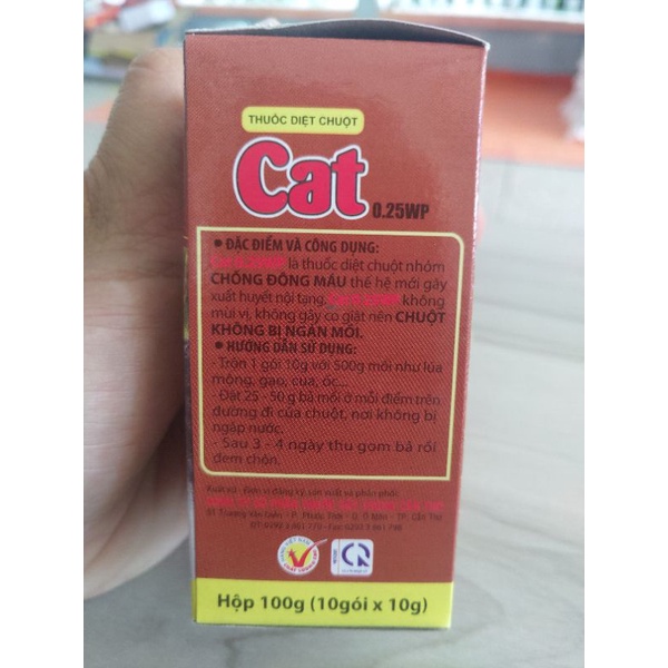 1 Hộp Thuốc Diệt Chuột CAT 0.25WP Dạng Bột Trộn Thức Ăn ( Gói 10g )