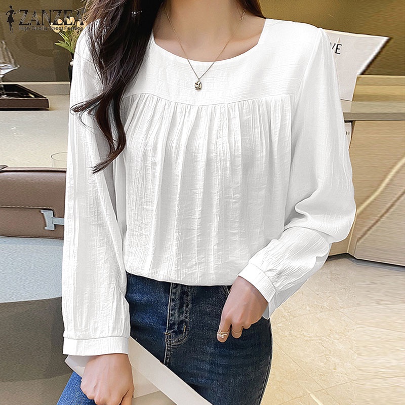 ZANZEA Áo Nữ Tay Dài Cổ Vuông Màu Trơn Thời Trang