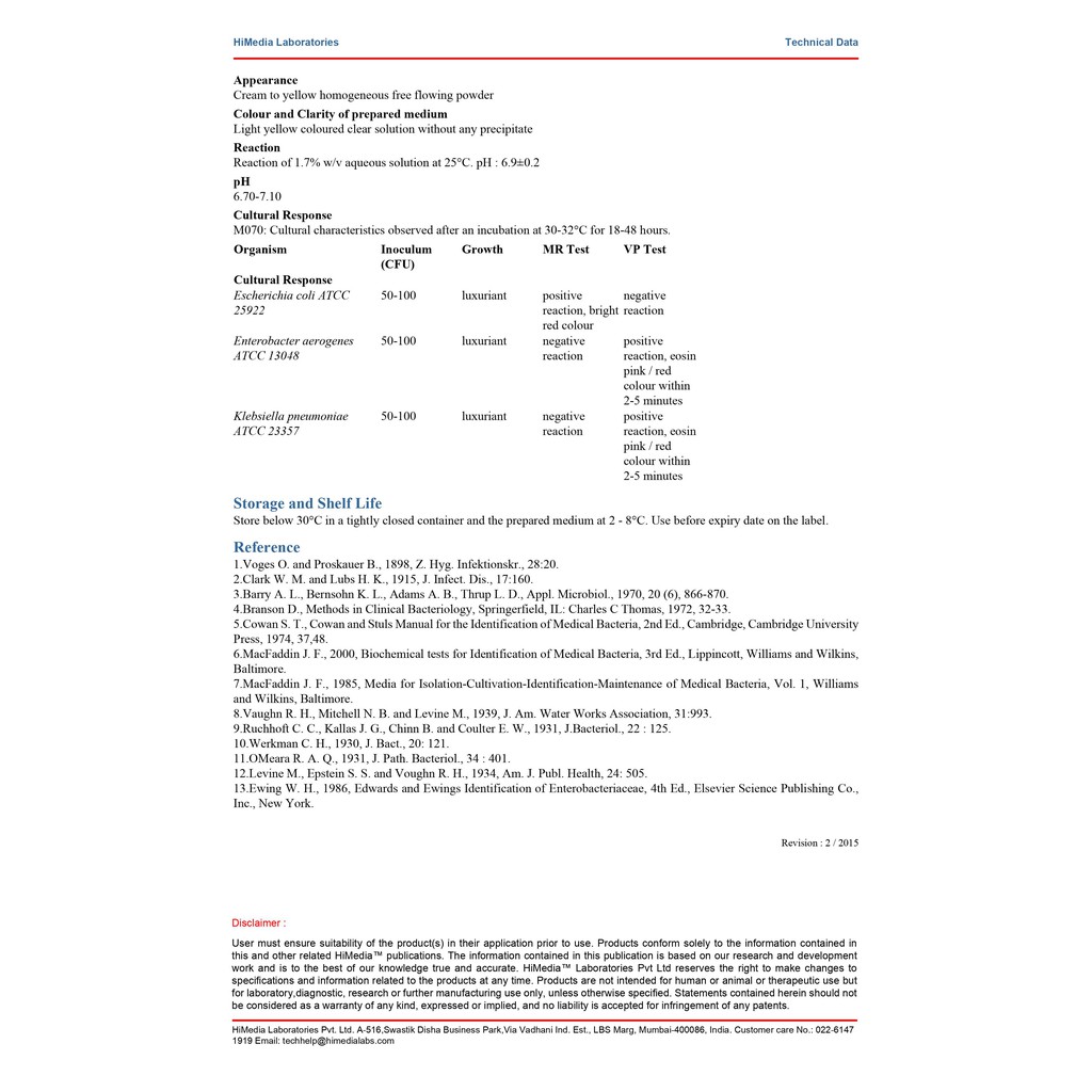 Môi trường MR-VP Medium (Glucose Phosphate Broth) M070-500G Himedia