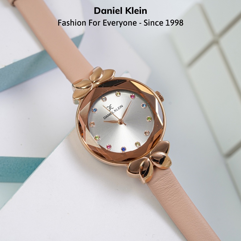 Đồng hồ nữ Daniel Klein Watch DK.1.12553 mặt nhỏ đính đá, kính cứng chống xước, chống nước, dây da đeo tay cao cấp