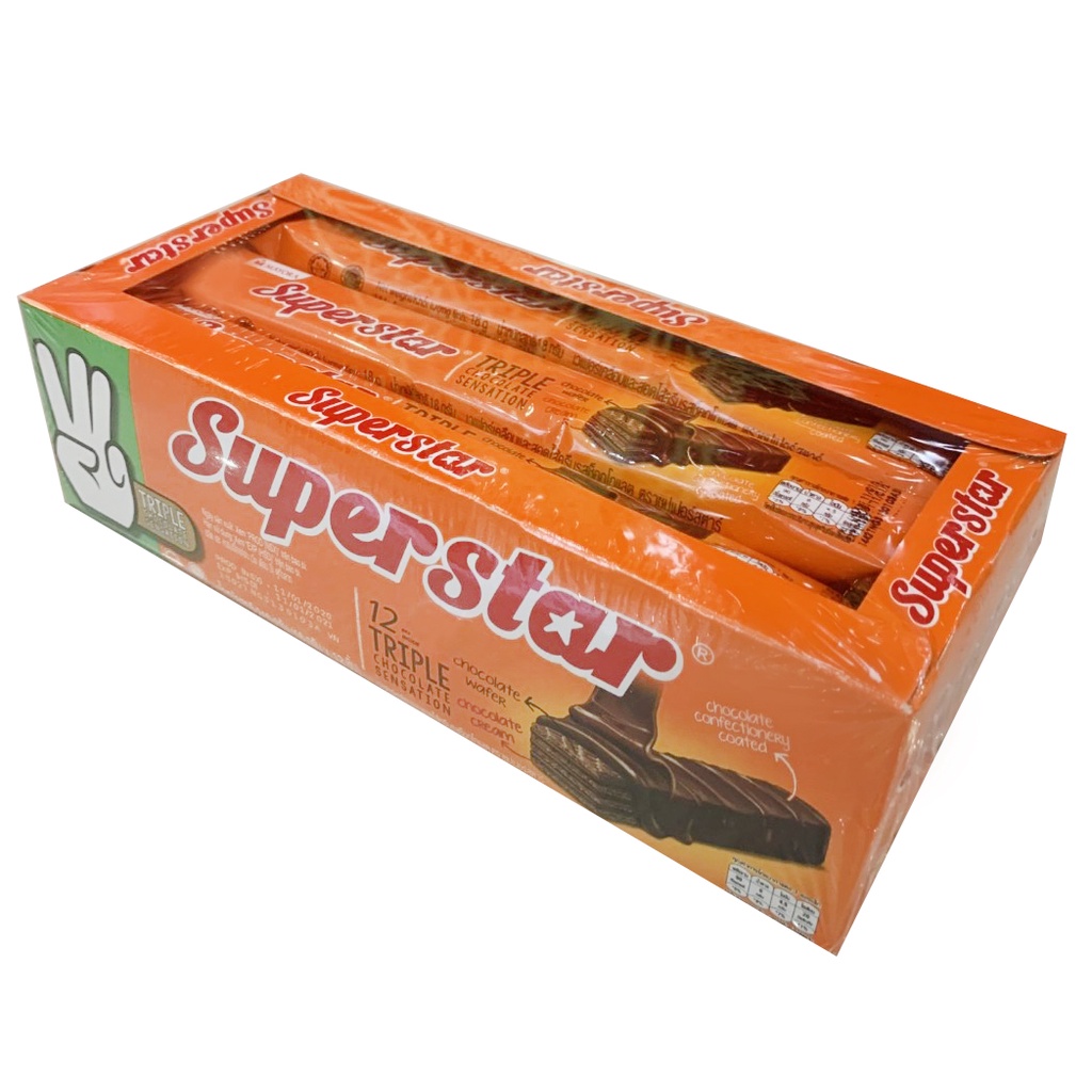 Bánh Xốp Phủ Sôcôla Superstar Triplet Chocolate (Hộp 12 thanhx18g)