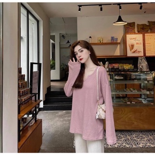 Áo len xốp cổ V ( 4 màu vàng, Đen, Trắng, Hồng đất )