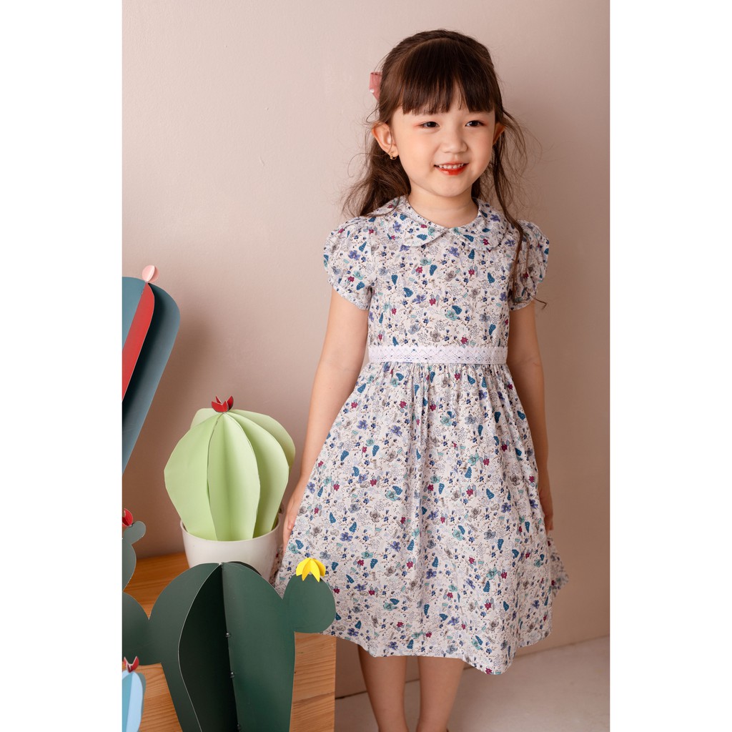 [LITTLE PINK] GEMIE DRESS - Váy thô mềm đáp ren bé gái