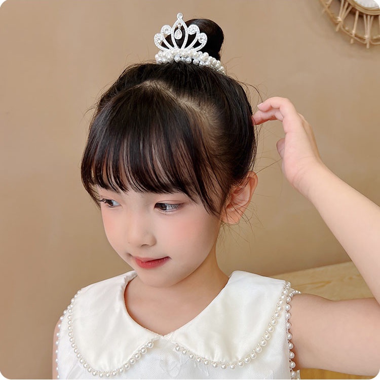 Dây Buộc Tóc Hình Vương Miện Đính Ngọc Trai Cho Bé Gái
