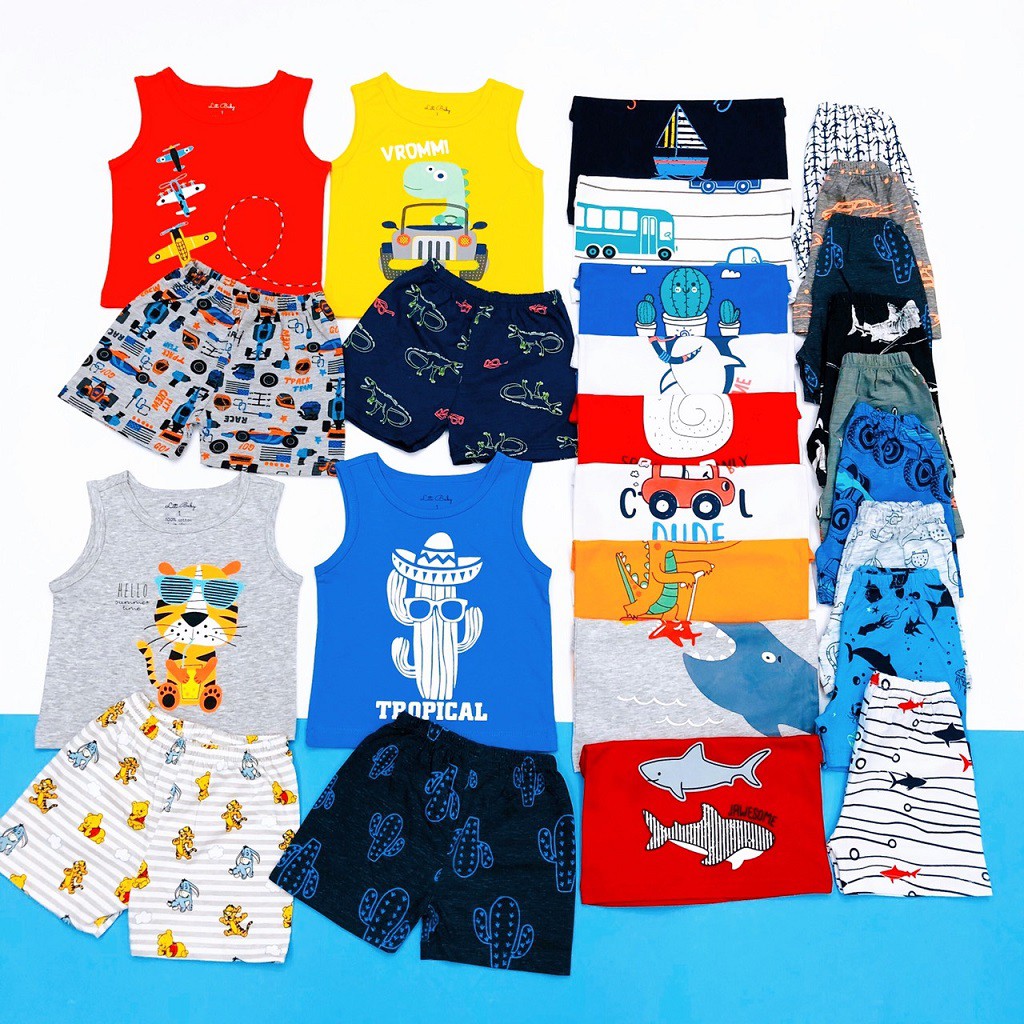 Đồ bộ bé trai, bộ ba lỗ cho bé chất thun cotton, nhiều màu, size 1-7 tuổi - SUNKIDS