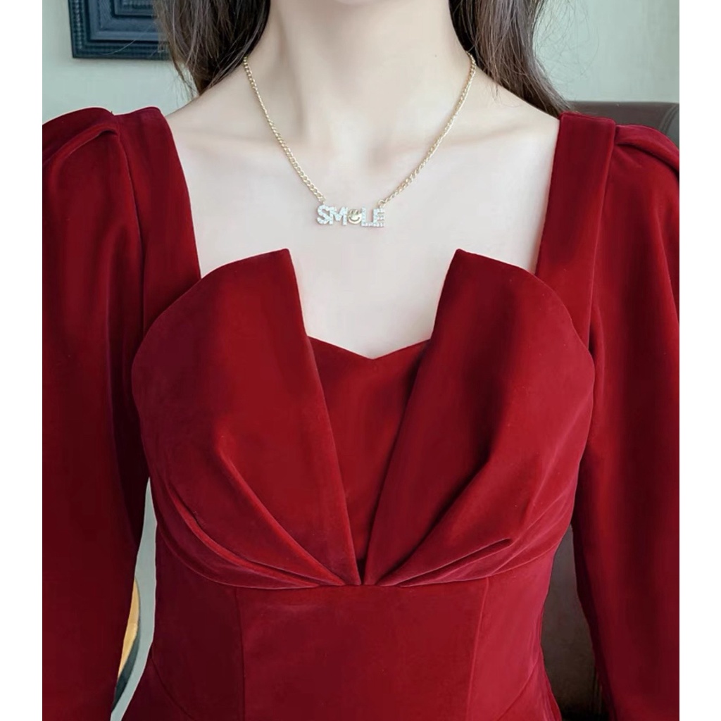 Váy Nhung Nữ Đỏ, Đầm Xòe Xếp Ly Ngực Phối Ngực Chất Nhung Dày Dặn Hàng Thiết Kế, Đủ Size Siêu Sang. | BigBuy360 - bigbuy360.vn