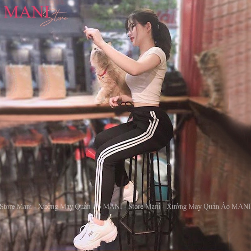 Quần thể thao 3 sọc nữ dây rút chất umi hàn dày dặn co dãn kiểu dáng jogger nữ bo gấu mặc đi tập gym yoga chạy bộ học