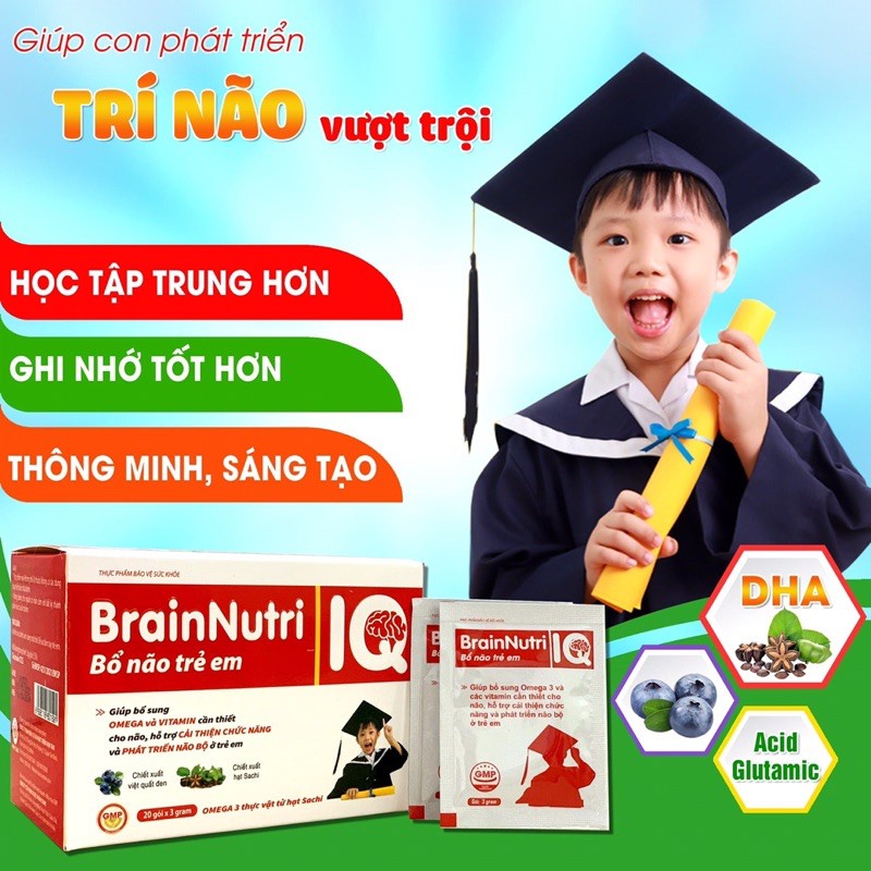 Cốm bổ não trẻ em Brain Nutri IQ giúp bổ sung omega 3 và vitamin cần thiết cho não giúp phát triển não bộ ở trẻ em