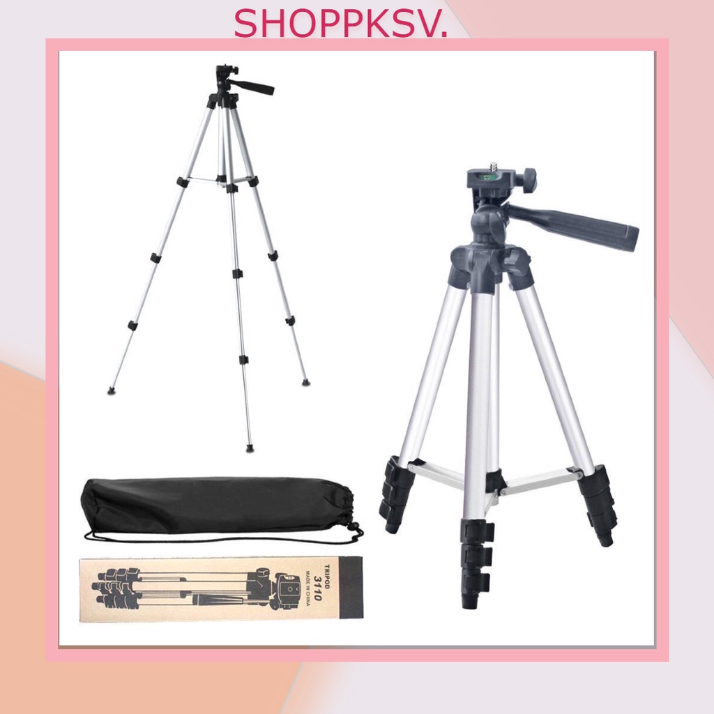 Chân quay tripod 3110 Nhôm cao cấp, có kèm giá điện thoại có thể kẹp mọi cỡ điện thoại to nhỏ.