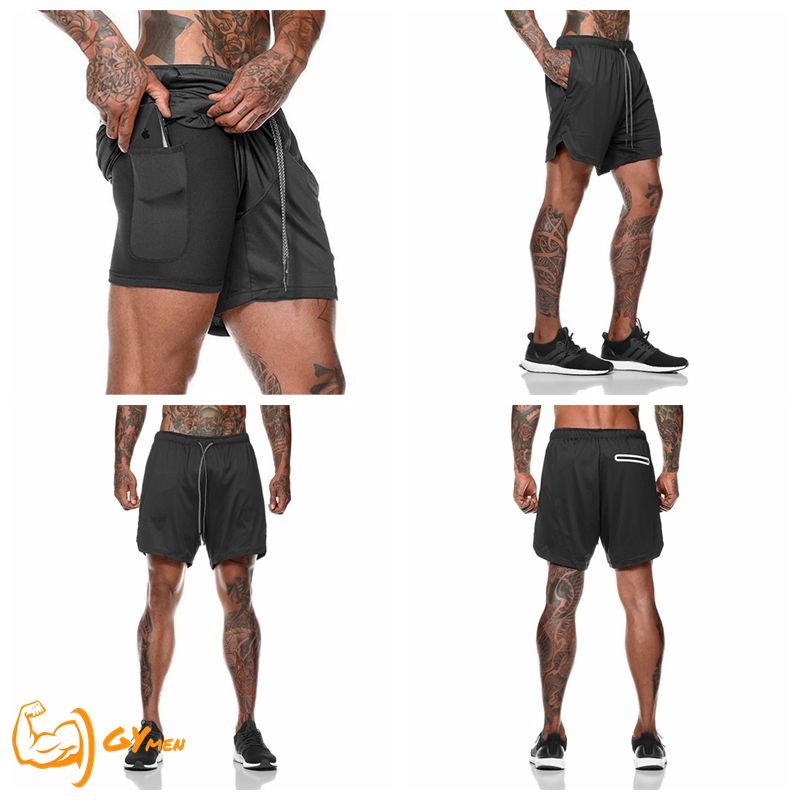 [ GYMEN ] Quần Short Thể Thao Nam  Hai Lớp Kích Thước Lớn Thoải Mái Thoáng Khí Thời Trang Ba Phần Tư Quần Chạy Bộ Thường Ngày Tập  Thể Hình