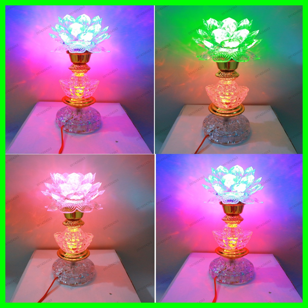 Bộ 2 đèn thờ cúng hoa sen cục vàng đổi nhiều màu loại cao 25cm - đèn thờ cúng chất lượng cao, sang trọng