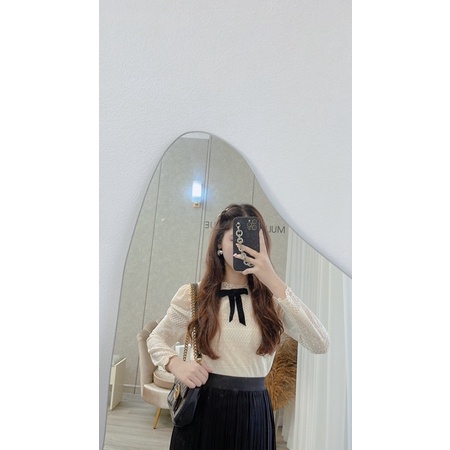 (Ảnh thật) Áo ren dài tay cổ nơ xinh by Mullet