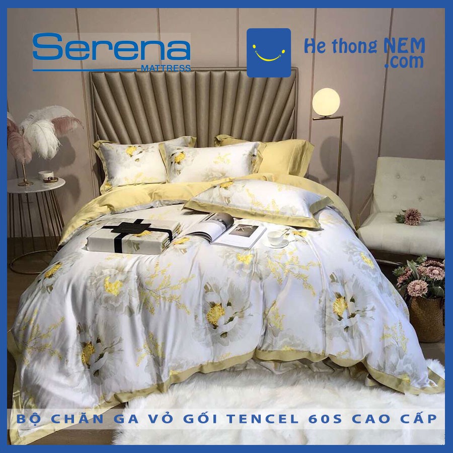 Chăn Ga Và Vỏ Gối 5 Món Ga Phủ Giường Tencel 60S SERENA Cao Cấp Bộ Drap Giường Tencel Chần Bông – Hệ Thống Nệm