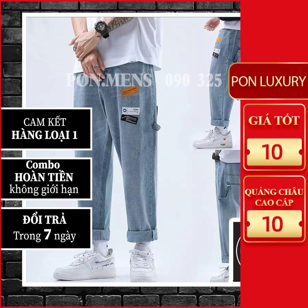 Quần jean baggy nam nữ ống rộng logo dây đẹp 2020