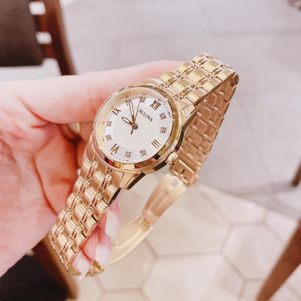 đồng hồ nữ Bulova 97P118 Ladies Gold-Tone Diamond