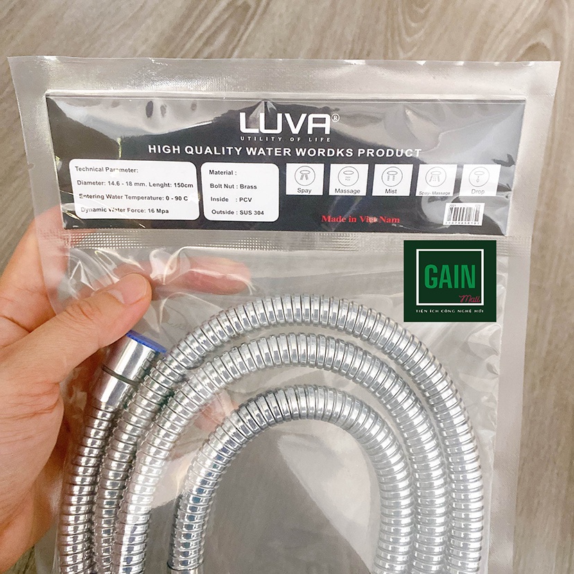 Combo vòi hoa sen Luva VS6 kèm dây sen Luva dài 1.5m BH 1 năm đổi lỗi 30 ngày, lõi đồng, inox 304