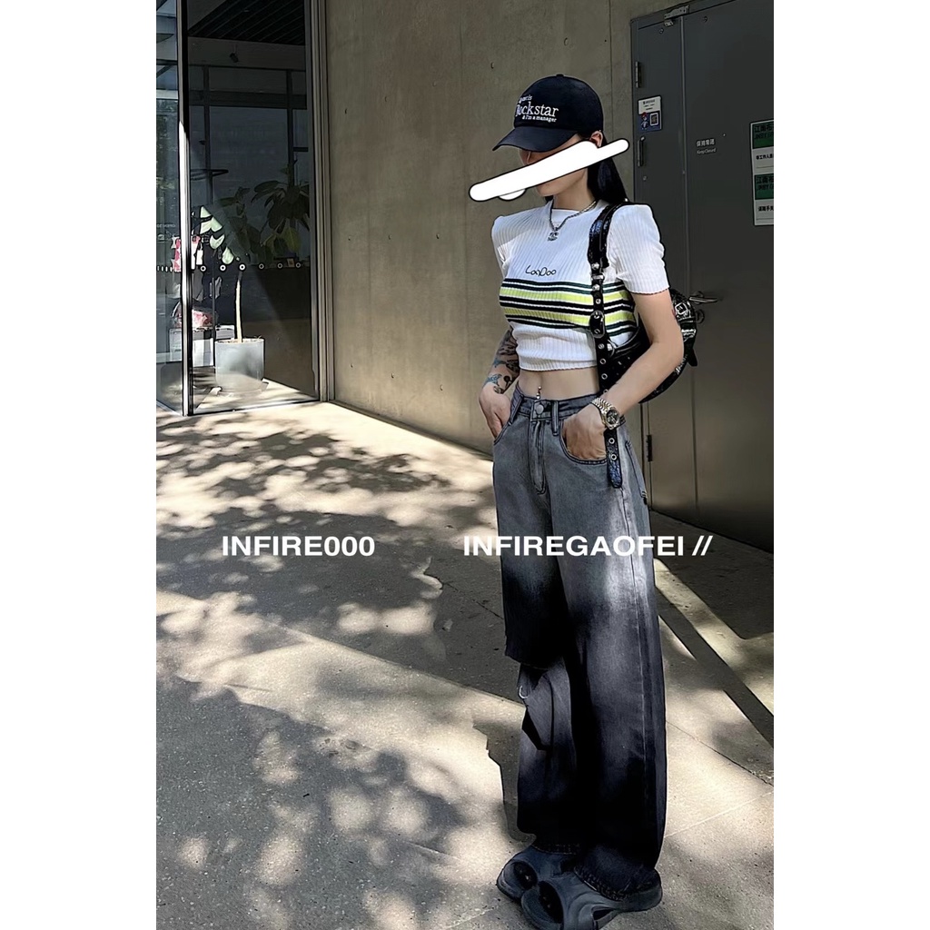 Cocory vn Áo Croptop Tay Ngắn Họa Tiết Sọc Ngang Phong Cách retro