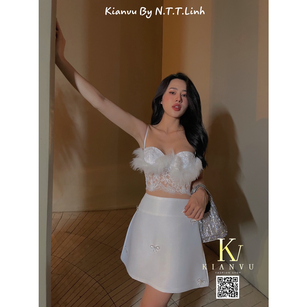 Set áo ren viền lông chân váy-Kianvu