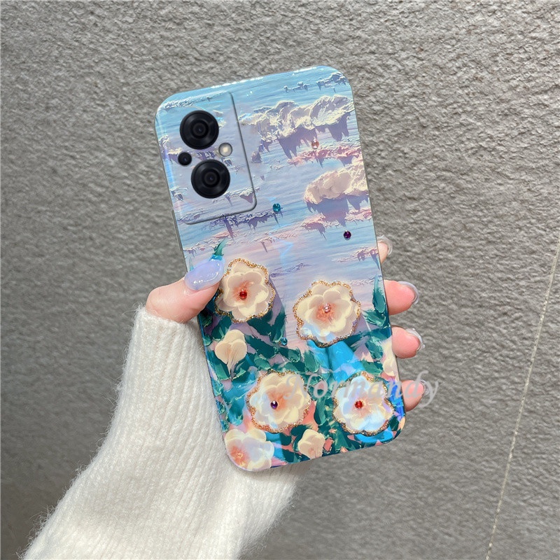 Ốp Điện Thoại TPU Mềm Ánh Xanh Hình Hoa Trà 2022 Cho OPPO Reno8 8Z 8Pro Reno7 7Z 7Pro Reno6 6Z Z Pro A57 A77 5G 4G