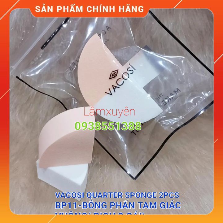 VACOSI QUARTER SPONGE 2PCS BP11_ Bông phấn tam giác vuông ( bịch 2 cái)  bông phấn mềm mịn, dễ tán, tiện lợi