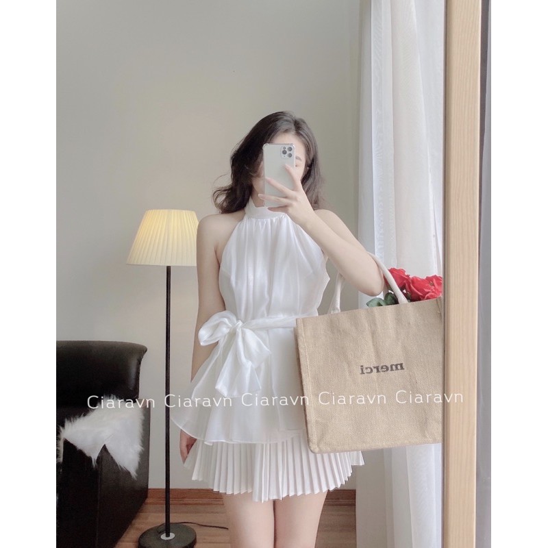 Áo yếm voan (trắng/cam đất)