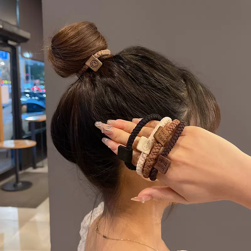 Dây Buộc Tóc Cao Su Mặt Nhám Hình Mặt Cười Thời Trang