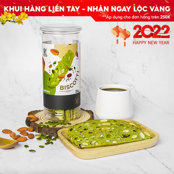 Bánh Biscotti Trà Xanh 250gr - Bánh Ăn Kiêng Không Đường Vua Yến Mạch