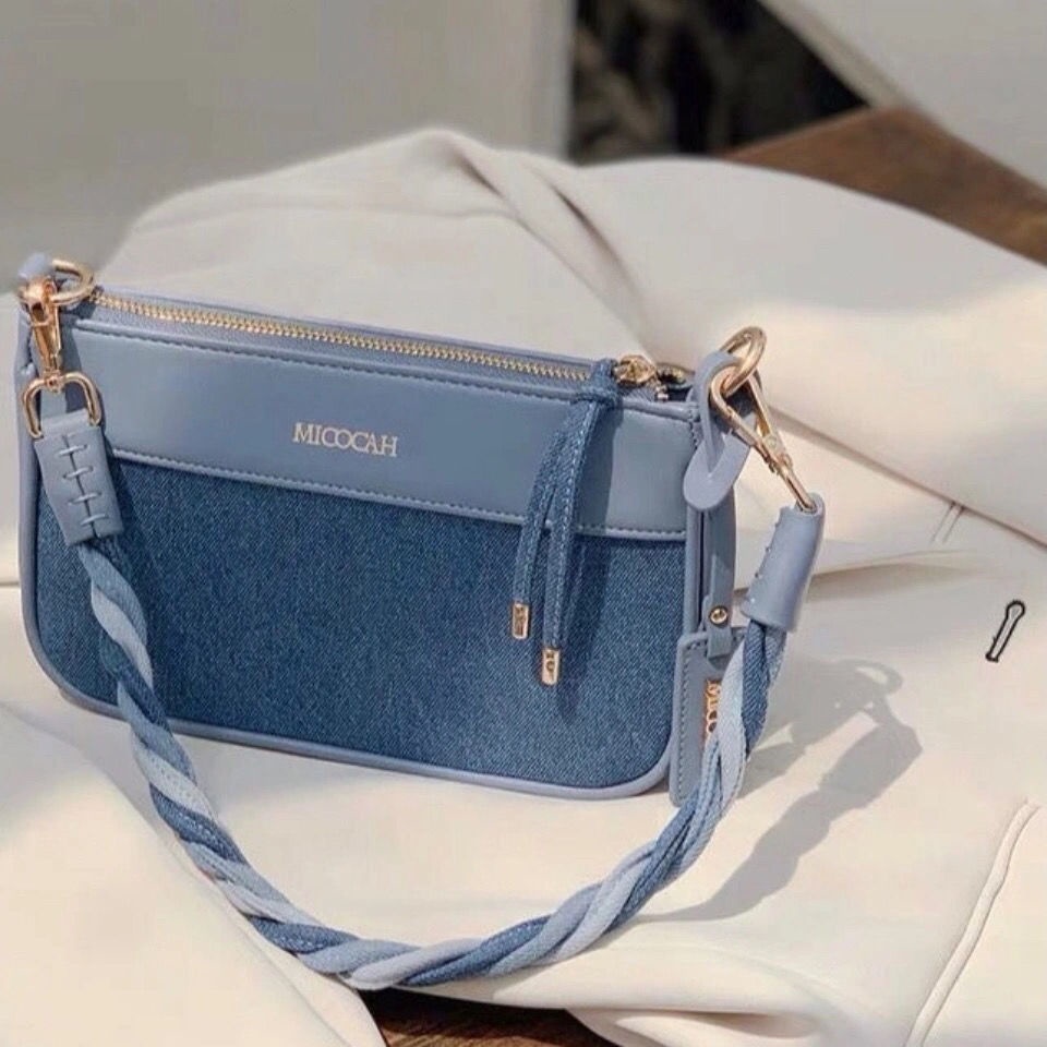 Túi Đeo Vai / Kẹp Nách Vải Denim Màu Xanh Dương Phong Cách Cổ Điển Thời Trang Mới Cho Nữ 2021