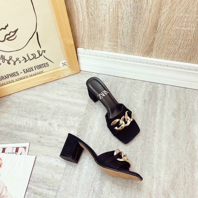 Cao gót zara quai xích đế vuông