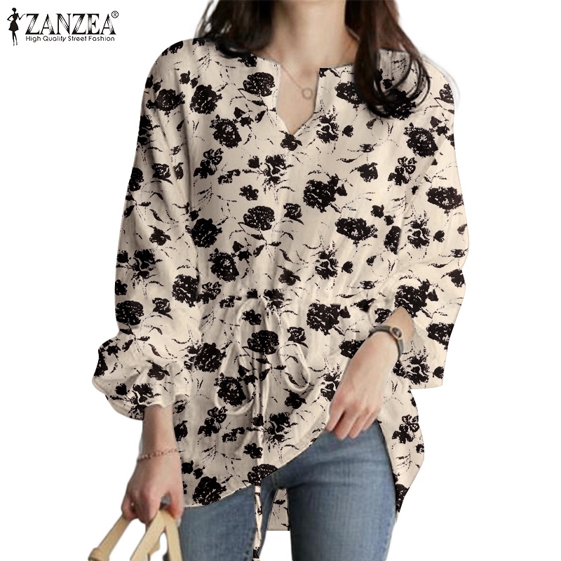 Zanzea Áo Nữ Tay Dài Cổ Chữ V Rút Dây Thời Trang Thanh Lịch