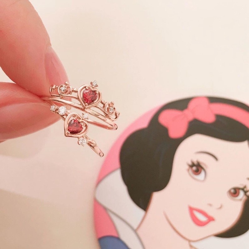 S925 Silver Disney Princess Mạ điện Nhẫn vàng mặt trăng 10K (Có thể điều chỉnh kích thước) Đóng hộp miễn phí