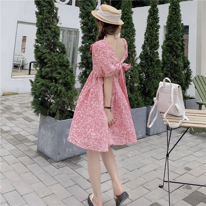 Đầm babydoll hồng - xanh hoa nhí tiểu thư hàng Quảng Châu mùa hè 2021