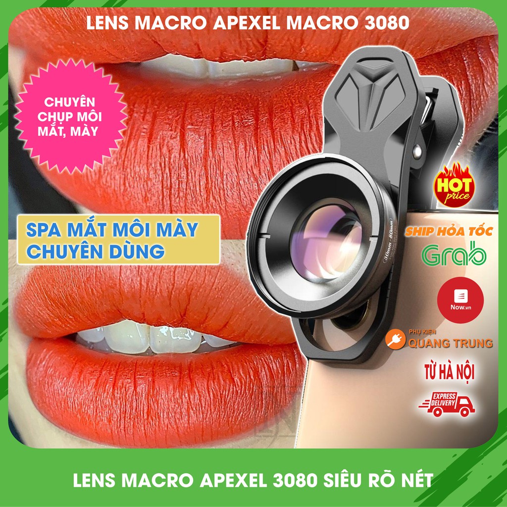 Lens macro Apexel 3080, ống kính dành cho điện thoại được các thợ xăm môi, mắt khuyên dùng