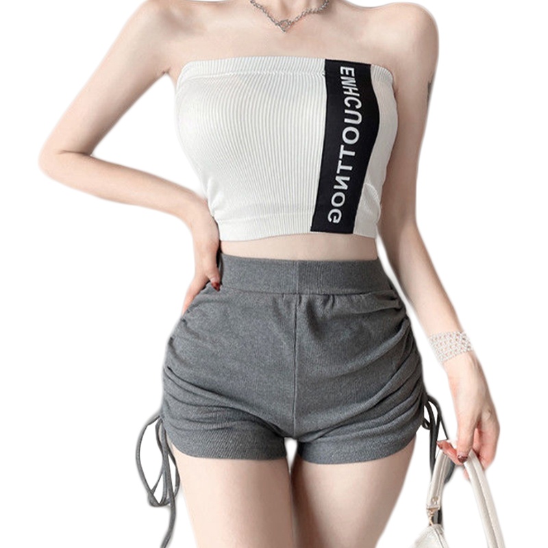 Quần Short Thể Thao Lưng Cao Co Giãn Cột Dây Bên Hông Thời Trang Mùa Hè Cho Nữ