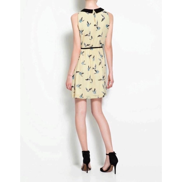Pass đầm Zara vàng nhạt in hình chim
