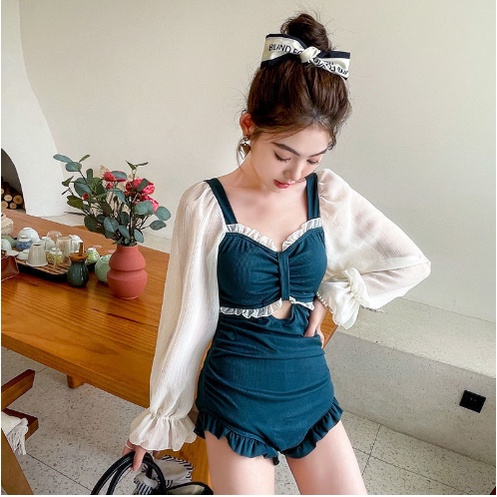 Bikini/ bơi liền tay voan phối bèo nhúm phong cách tiểu thư đi biển hè M15