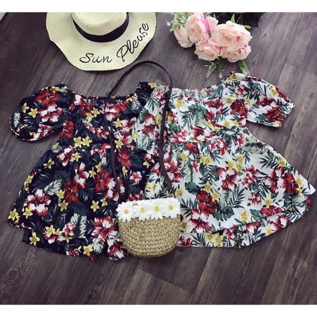 Set áo trễ thô quần hoa thô