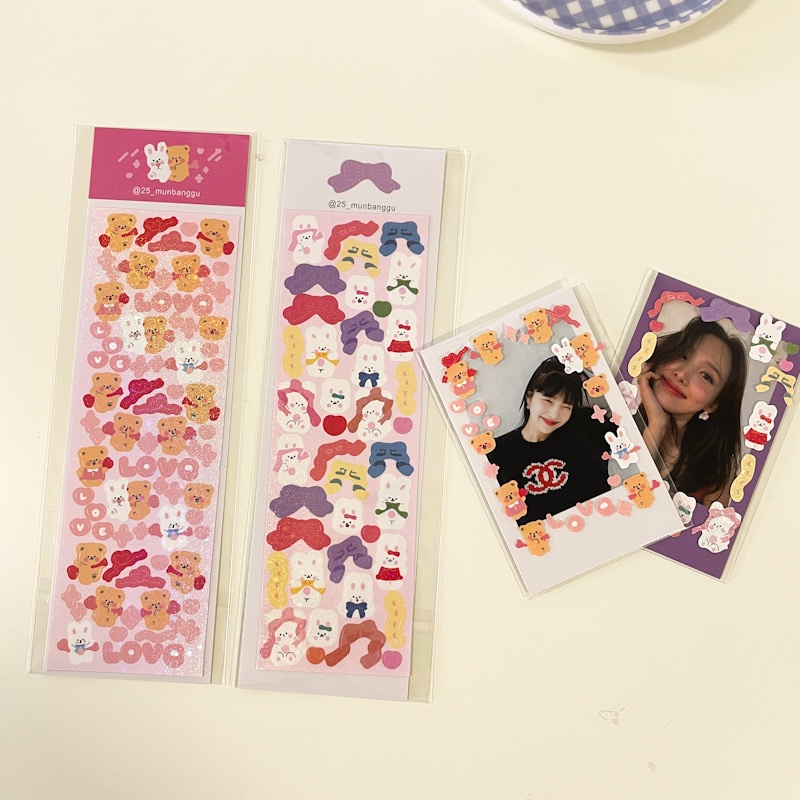 Set sticker dán trang trí sổ tay thủ công họa tiết nơ/thỏ/ngôi sao kiểu Polaroid hàn quốc