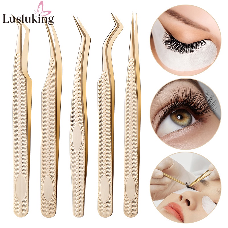 Lusluking Nhíp nối mi/ gắp đồ trang trí móng tay Lusluking bằng thép không gỉ tiện dụng