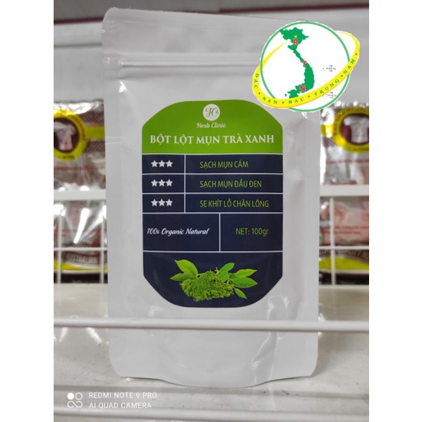 Bột lột mụn than tre/trà xanh organic 10 - 50g