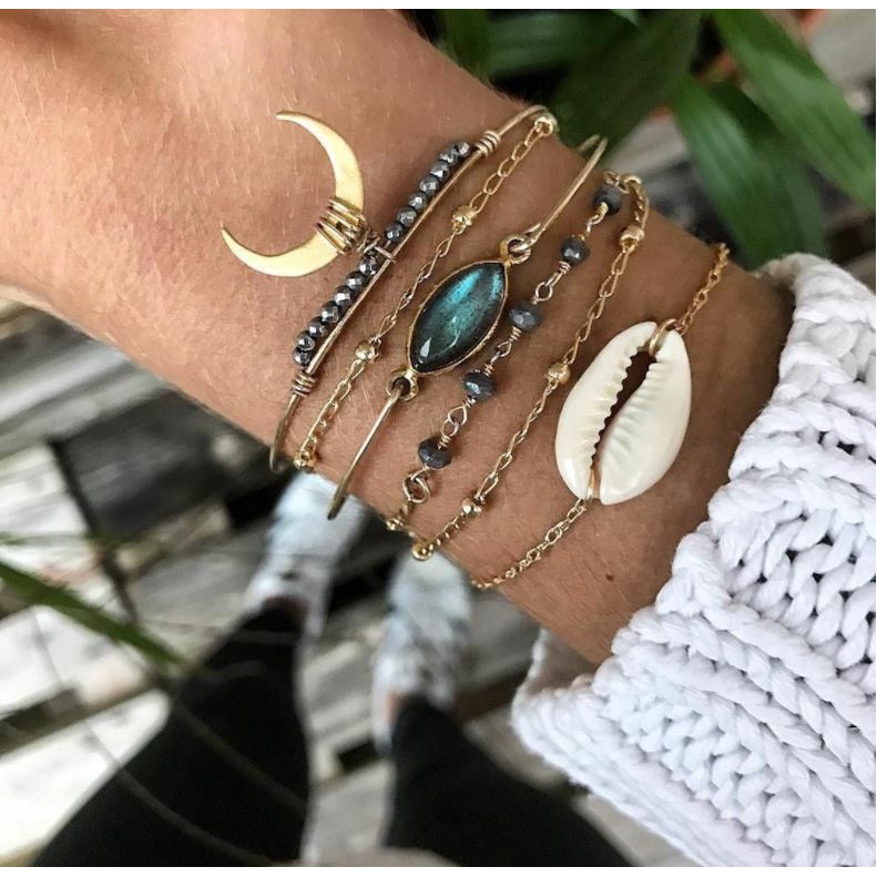 Bộ Vòng Tay Nhiều Mảnh Ngọc Lam Phong Cách Châu Âu