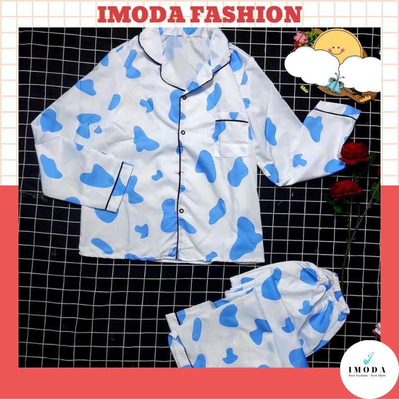 Bộ ngủ dài tay họa tiết loang bò IMODA, chất vài kate thái mềm mịn, thoải mái, họa tiết trẻ trung, đáng yêu | BigBuy360 - bigbuy360.vn