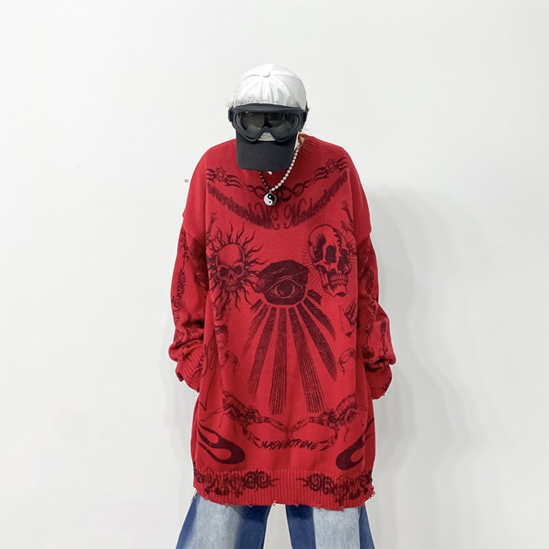 Áo Nỉ Tay Dài In Hình Đầu Lâu Cá Tính Cho Nam Nữ